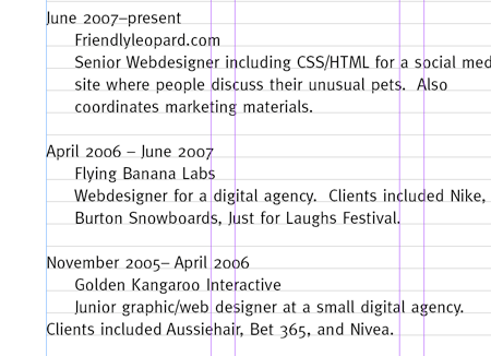 create a grid based resume cv layout in indesign