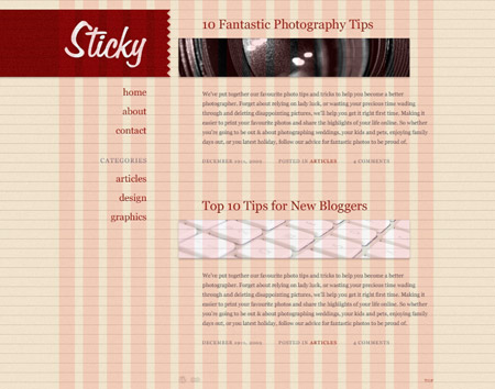 Preview of the Sticky WordPress theme design